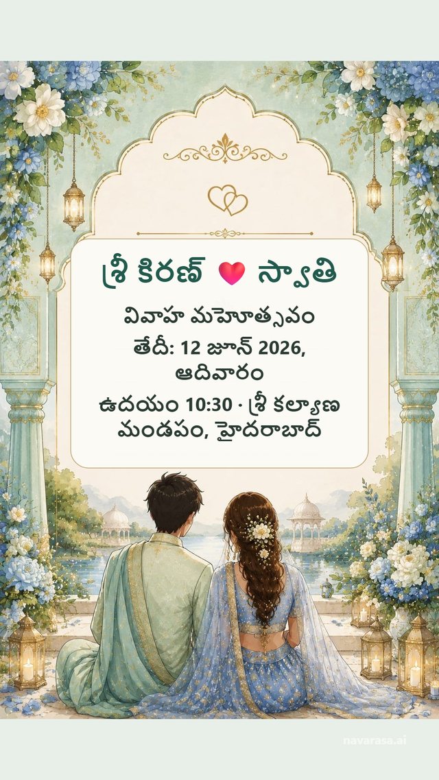 Emerald wedding-card invitation made on navarasa.ai